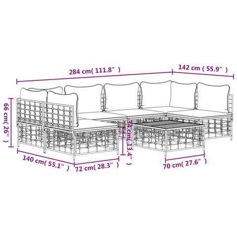 Set Divani da Giardino 7 pz con Cuscini Antracite in Polyrattan - Foto 9