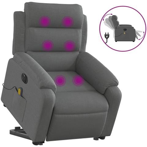 Poltrona Alzapersona Massaggi Elettrica Grigio Scuro Tessuto - Foto 1