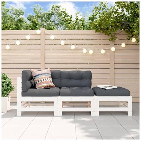 Set Salotto da Giardino 3 pz Bianco in Legno Massello di Pino - Foto 2