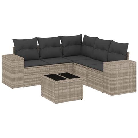 Set Divano da Giardino 6pz con Cuscini Grigio Chiaro Polyrattan - Foto 1