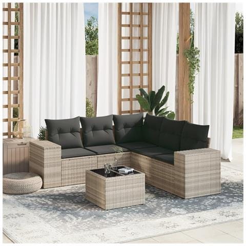 Set Divano da Giardino 6pz con Cuscini Grigio Chiaro Polyrattan - Foto 2