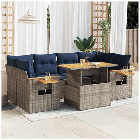 Set Divani da Giardino 7 pz con Cuscini Grigio in Polyrattan - Foto 2