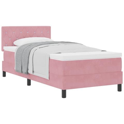 Letto Box Spring con Materasso Rosa Singolo in Velluto - Foto 1