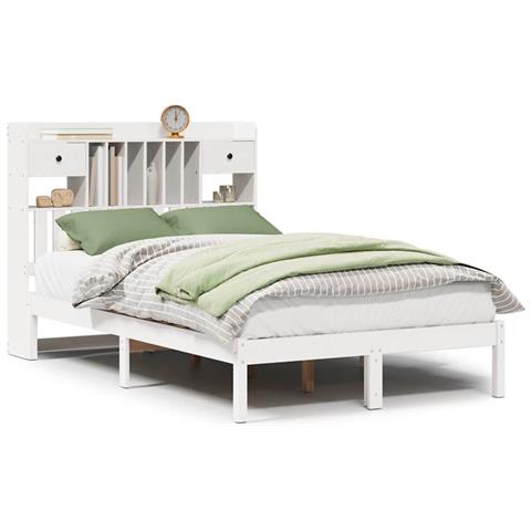 Letto Libreria senza Materasso Bianco 135x190 cm Legno di Pino - Foto 1