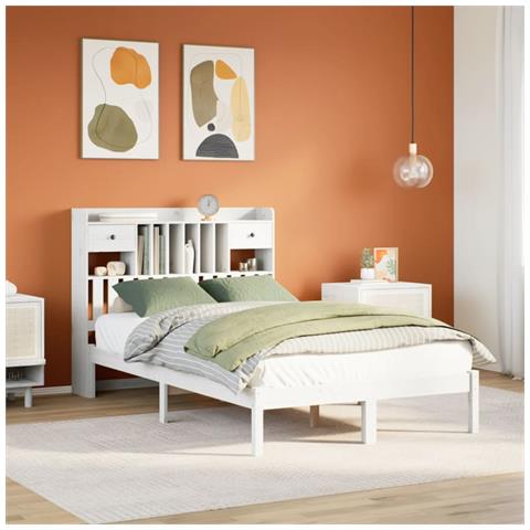 Letto Libreria senza Materasso Bianco 135x190 cm Legno di Pino - Foto 2
