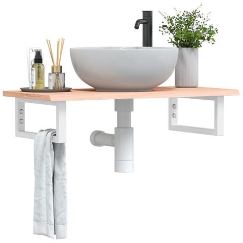 Ripiano a Parete per Lavabo in Acciaio e Massello di Rovere - Foto 2