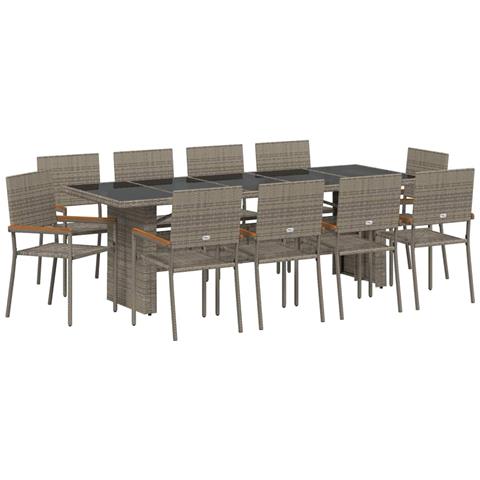 Set da Pranzo per Giardino 11 pcs Grigio Poly Rattan - Foto 1