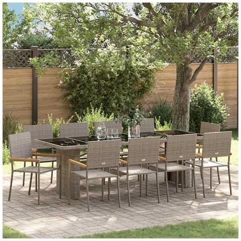 Set da Pranzo per Giardino 11 pcs Grigio Poly Rattan - Foto 2