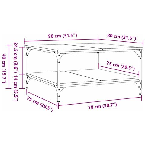 Tavolino da salotto Rovere nero 80 x 80 x 40 cm - Foto 9