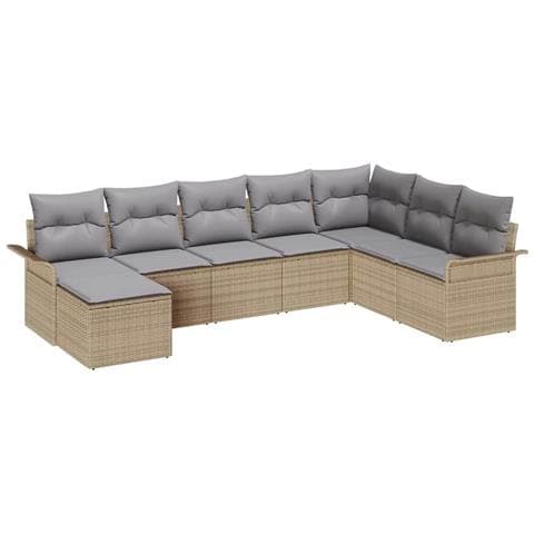 Set Divano da Giardino con cuscino 8 pcs Beige Poly Rattan - Foto 1