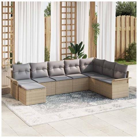 Set Divano da Giardino con cuscino 8 pcs Beige Poly Rattan - Foto 2