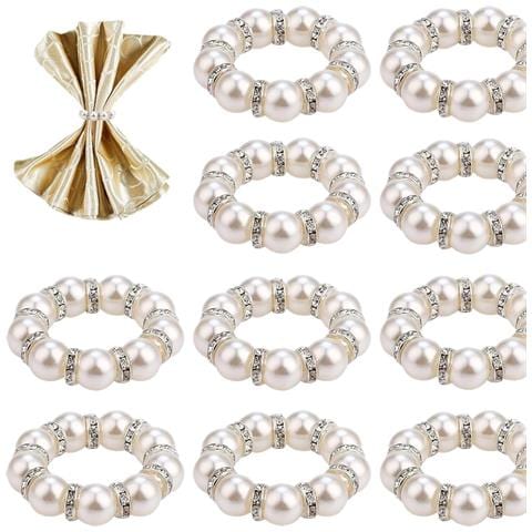 Set Di 10 Anelli Portatovagliolo Con Perle Di Strass - Distanziatori Argentati Con Perle Bianche Da 5 Cm Per Decorazioni Tavola Di San Valentino - Foto 1