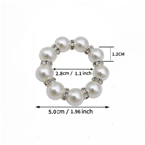 Set Di 10 Anelli Portatovagliolo Con Perle Di Strass - Distanziatori Argentati Con Perle Bianche Da 5 Cm Per Decorazioni Tavola Di San Valentino - Foto 2
