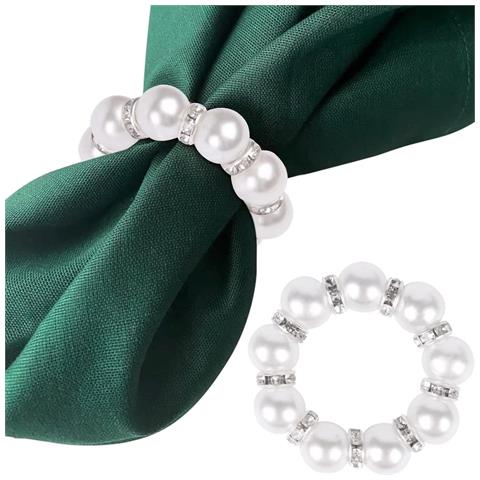 Set Di 10 Anelli Portatovagliolo Con Perle Di Strass - Distanziatori Argentati Con Perle Bianche Da 5 Cm Per Decorazioni Tavola Di San Valentino - Foto 4