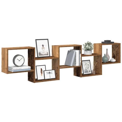 Mensola a Cubo da Parete 5 Scomparti Truciolato Legno Antico - Foto 2