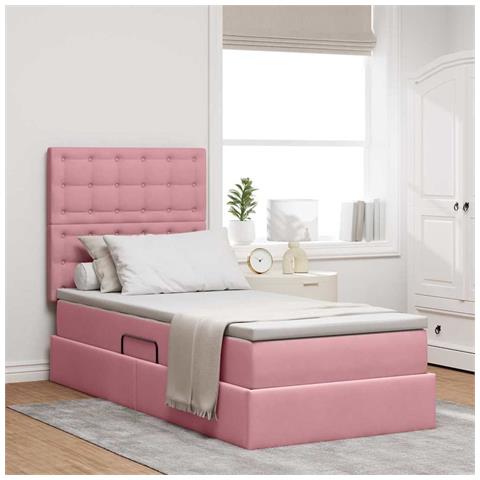 Letto con contenitore e materasso Rosa 90 x 190 cm Velluto - Foto 2