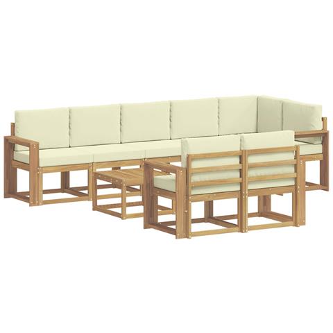 Set di divani da esterno 9 pcs Bianco e Crema Poliestere - Foto 1