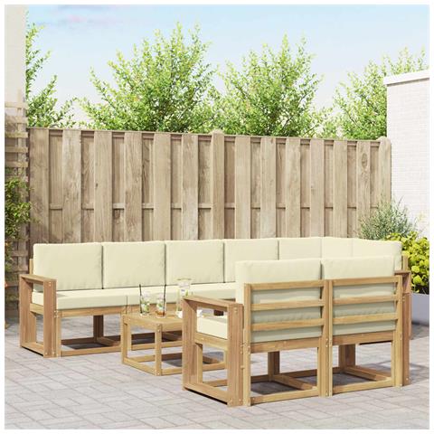 Set di divani da esterno 9 pcs Bianco e Crema Poliestere - Foto 2