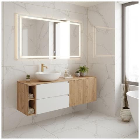 Mobile sottolavabo, Marrone e beige, 160 cm, Con piano d'appoggio, 2 cassetti, MDF, 2 ante, Ripiano integrato, MODERNO - Foto 2