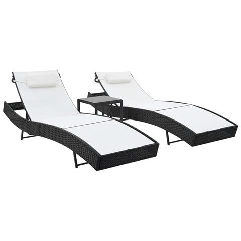 Lettini Prendisole 2 Pz E Tavolo In Polyrattan E Textilene Nero - Foto 1