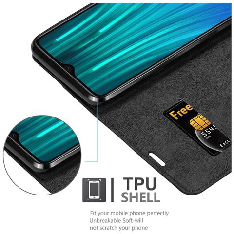 Custodia Compatibile Con Xiaomi Redmi Note 8 Pro In Nero Di Notte - Coperchio Protettiva Con Chiusura Magnetica, Funzione Stand E Tasca Per Le Carte - Foto 2