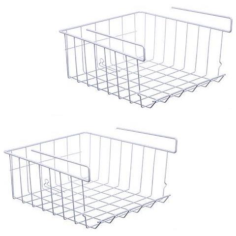 Sotto Shelf Cestino Di Immagazzinaggio 2-pack Sotto Shelf Hanging Del Nastro Metallico Cestino Di Immagazzinaggio Organizzatore Per Cucina Ufficio Dispensa Bagno Gabinetto Bianco - Foto 1