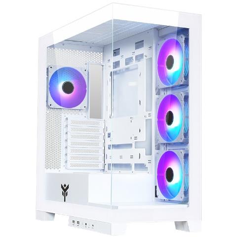 Case Showbui 45w - Gaming Tower, Atx, ventola Argb 4x12 cm, 2xusb3, TypE-C, vetro temperato pannello laterale e frontale, edizione bianca - Foto 1