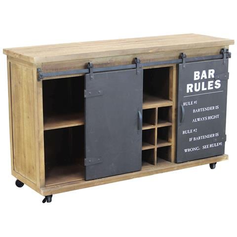 Mobile Credenza Madia Da Interno Bar Pub In Acciaio E Legno Con 2 Ante Scorrevoli E 13 Ripiani Linea Industrial - Foto 2