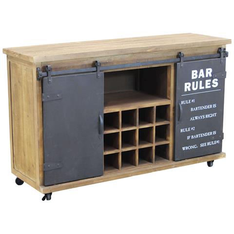 Mobile Credenza Madia Da Interno Bar Pub In Acciaio E Legno Con 2 Ante Scorrevoli E 13 Ripiani Linea Industrial - Foto 1