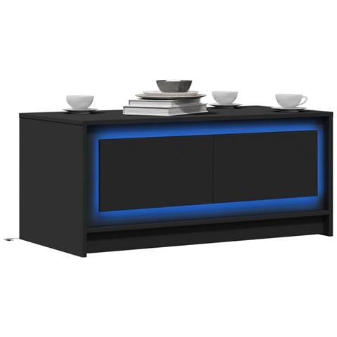 Tavolino Da Salotto Con Luci Led Nero In Truciolato - Foto 1