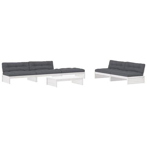 Set Divani Da Giardino 6pz Con Cuscini In Legno Massello Bianco - Foto 1