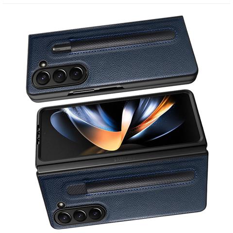 Custodia Per Telefono Samsung Galaxy Z Fold Con Motivo Litchi E Slot Per Penna Blue Model 4 - Foto 1