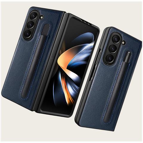 Custodia Per Telefono Samsung Galaxy Z Fold Con Motivo Litchi E Slot Per Penna Blue Model 4 - Foto 3