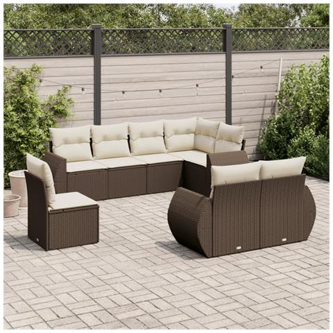Set Divani Da Giardino 8 Pz Con Cuscini Marrone In Polyrattan - Foto 1