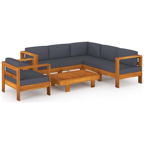 Lusso Casadino -  Set Divani Giardino 7 Posti Cuscini Grigi Scuro Massello Acacia - Foto 1