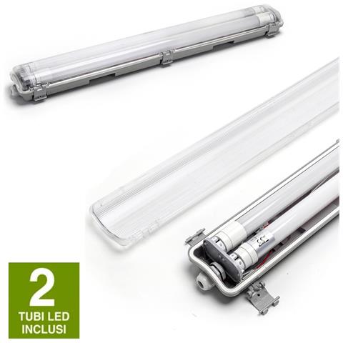 Plafoniera Stagna 2 X 0,6 Mt Completa Di Tubi Led 4000k 2 X 1080lm 18w - Foto 1