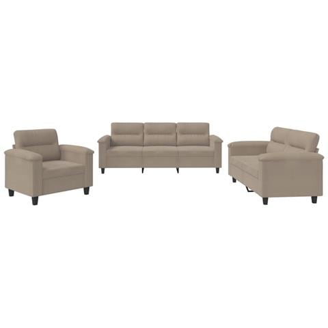 Set Divani 3 pz con Cuscini Tortora in Tessuto Microfibra - Foto 1