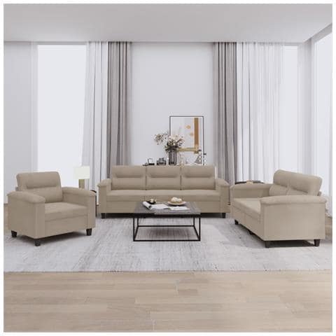 Set Divani 3 pz con Cuscini Tortora in Tessuto Microfibra - Foto 2