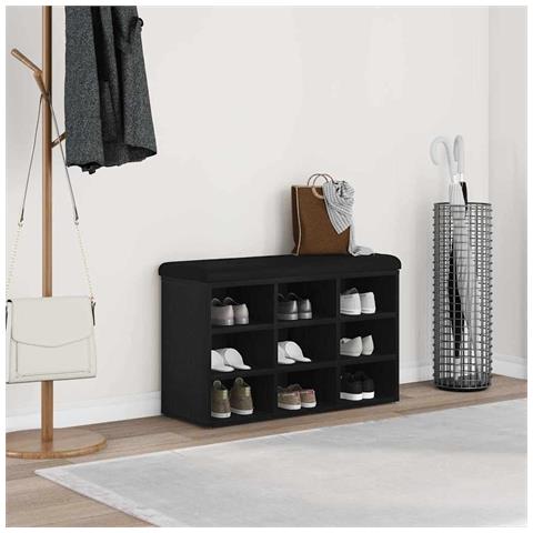 Panchina di stoccaggio  Nero Rovere 80x30x48 cm Legno ingegnerizzato - Foto 2