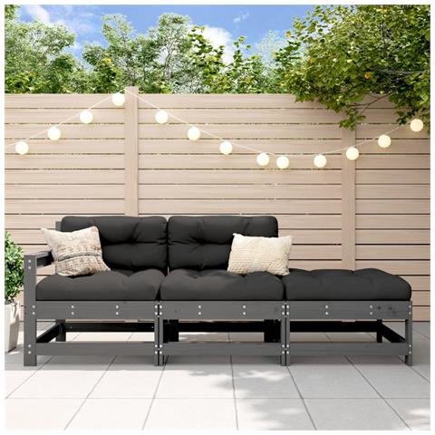 Set Salotto da Giardino 3 pz Grigio in Legno Massello di Pino - Foto 2