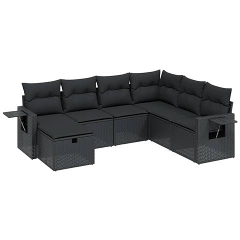 Set Divani da Giardino con Cuscini 7pz Nero Polyrattan - Foto 1