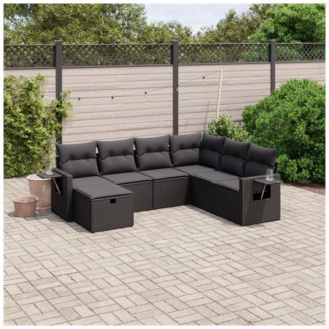 Set Divani da Giardino con Cuscini 7pz Nero Polyrattan - Foto 2