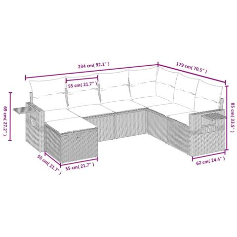 Set Divani da Giardino con Cuscini 7pz Nero Polyrattan - Foto 4