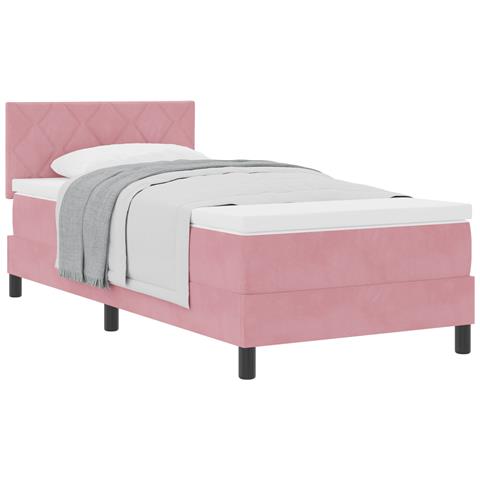 Letto Box Spring con Materasso Rosa Singolo in Velluto - Foto 1