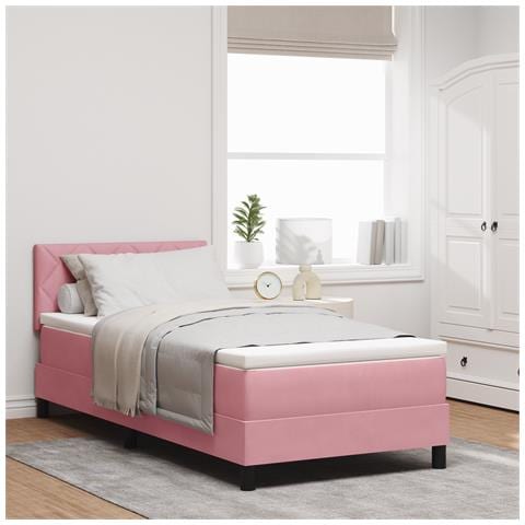 Letto Box Spring con Materasso Rosa Singolo in Velluto - Foto 2