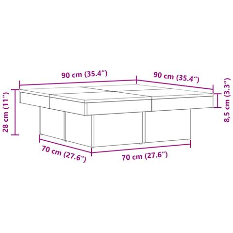 Tavolino da caffè Nero Rovere 90x90x28 cm in legno ingegnerizzato - Foto 9