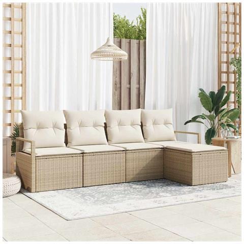 Set Divano da Giardino con cuscino 5 pcs Beige e Crema - Foto 2