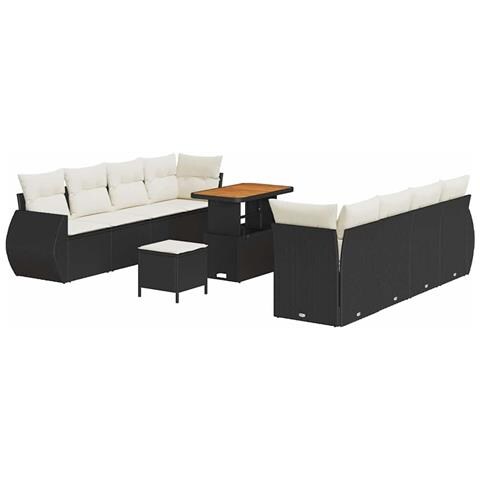 Set Divano da Giardino 11 pcs Nero Poly Rattan - Foto 1