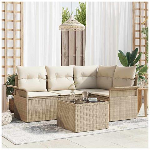 Set Divano da Giardino con cuscino 5 pcs Beige Poly Rattan - Foto 2