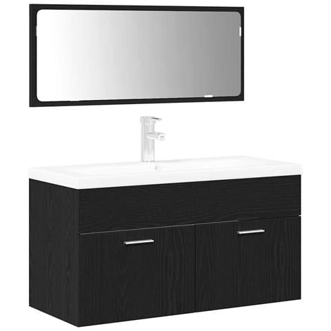 Set di Mobili da Bagno con porta 3 pcs Rovere Nero 90x38.5x46cm - Foto 1